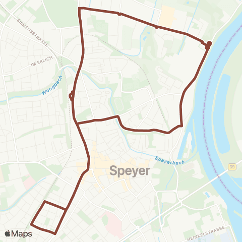Verkehrsverbund Rhein-Neckar Speyer Süd - Postgraben - Hbf / ZOB - Friedhof - Auestraße map