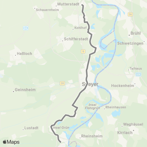 Verkehrsverbund Rhein-Neckar (Ludwigshafen - ) Rheingönheim - Neuhofen - Waldsee - Otterstadt - Speyer map