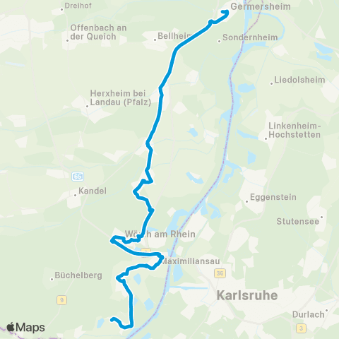 Verkehrsverbund Rhein-Neckar Hördt - Rülzheim - Rheinzabern - Jockgrim - Kandel - Wörth map