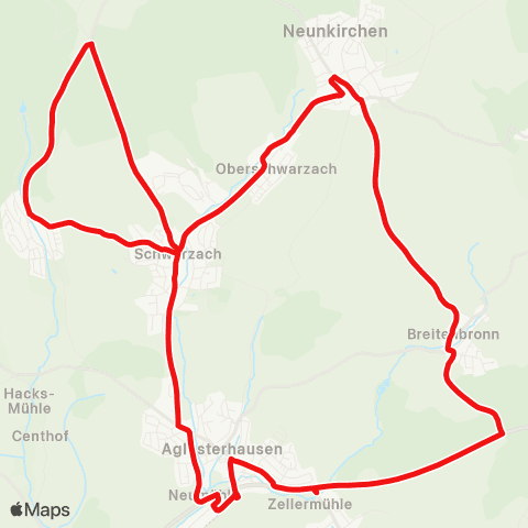 DB Regio Aglasterhausen - Michelbach - Schwarzach - Neunkirchen - Breitenbronn - Daudenzell - Aglasterhausen map
