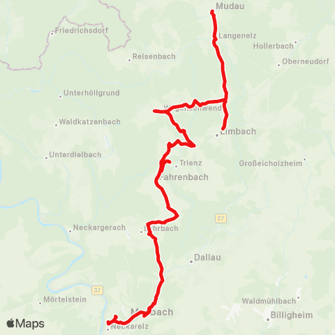DB Regio Neckarelz - Mosbach - Fahrenbach - Trienz - Limbach - Mudau map