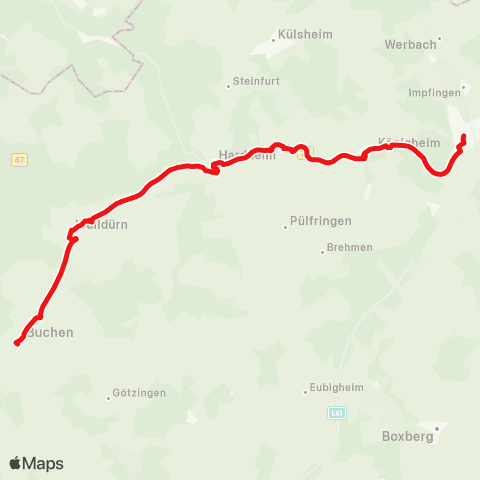 DB Regio Regiobus: Tauberbischofsheim - Hardheim - Walldürn - Buchen map