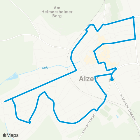 Verkehrsverbund Rhein-Neckar Stadtbus Alzey  Bahnhof - Kulturzentrum - Theodor-Heuss-Ring - Obermarkt - Bahnhof map