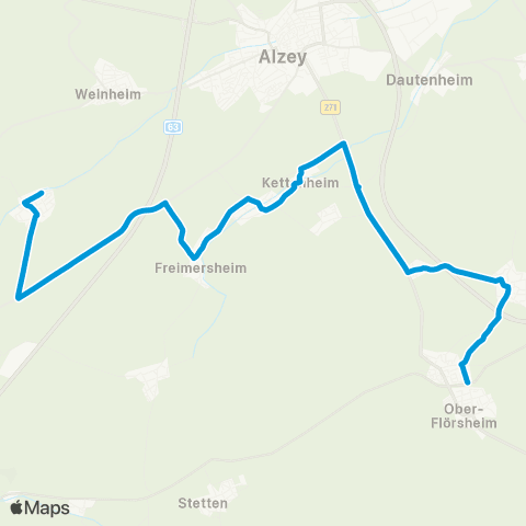 Verkehrsverbund Rhein-Neckar Mauchenheim - Dintesheim - Flomborn map