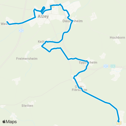 Verkehrsverbund Rhein-Neckar Weinheim - Alzey - Dautenheim - Wahlheim - Flomborn - Flörsheim-Dalsheim map