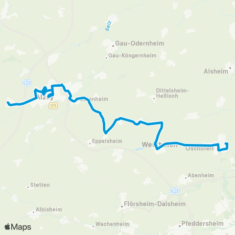 Verkehrsverbund Rhein-Neckar Weinheim - Alzey - Dautenheim - Hangen-Weisheim - Westhofen - (Osthofen) map