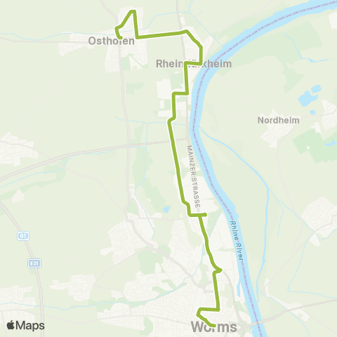 Verkehrsverbund Rhein-Neckar Osthofen - Rheindürkheim - Worms map
