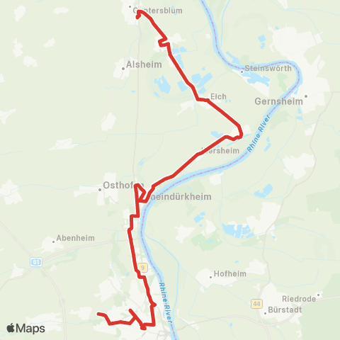 Verkehrsverbund Rhein-Neckar Guntersblum - Gimbsheim - Eich - Hamm - Rheindürkheim - Worms map