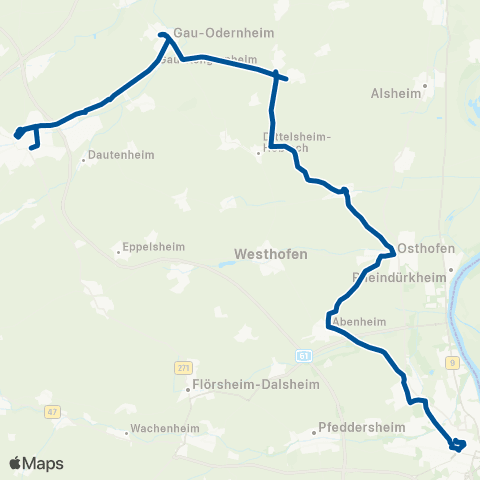 Verkehrsverbund Rhein-Neckar (Alzey) - Gau-Odernheim - Dittelsheim-Heßloch - Osthofen - Abenheim - Worms map