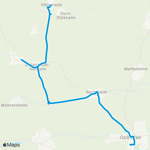 Verkehrsverbund Rhein-Neckar Gau-Odernheim - Dorn-Dürkheim - Dittelsheim-Heßloch - Bechtheim - Osthofen / Westhofen map