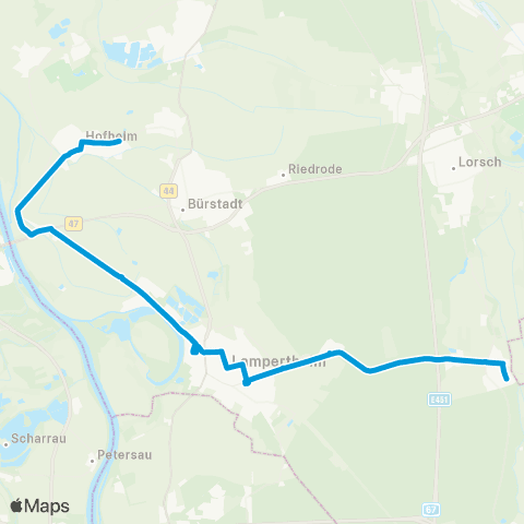 Verkehrsverbund Rhein-Neckar Hüttenfeld - Neuschloß - Lampertheim - Hofheim map