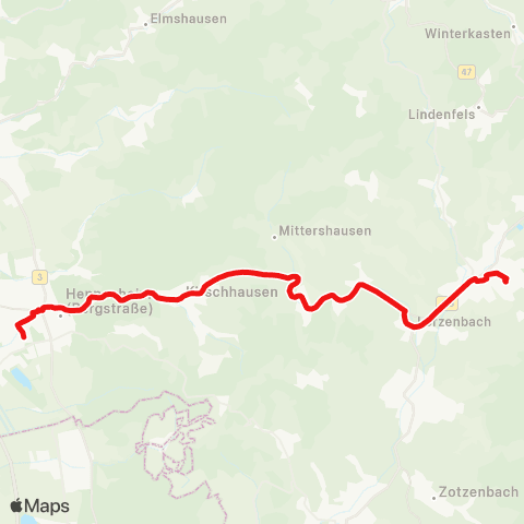 DB Regio Mörlenbach - Rimbach - Fürth - Erlenbach - Mitlechtern - Mittershausen - Heppenheim - Bensheim map