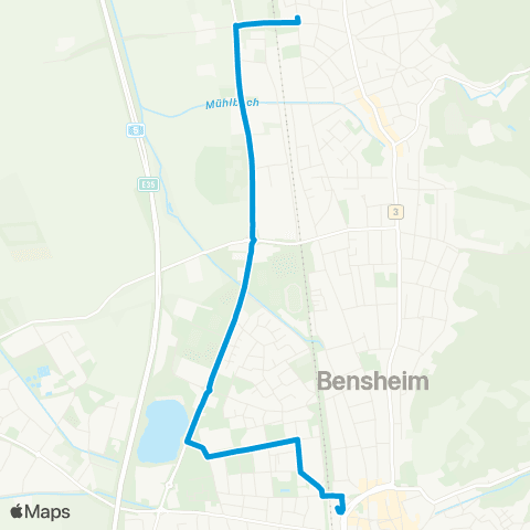 Verkehrsverbund Rhein-Neckar Auerbach Vogelherd - Facharztzentrum - Weiherhausstadion - Weststadthalle - Bensheim Bf / ZOB map