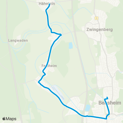 Verkehrsverbund Rhein-Neckar Hähnlein - Langwaden - Rodau - Bensheim map