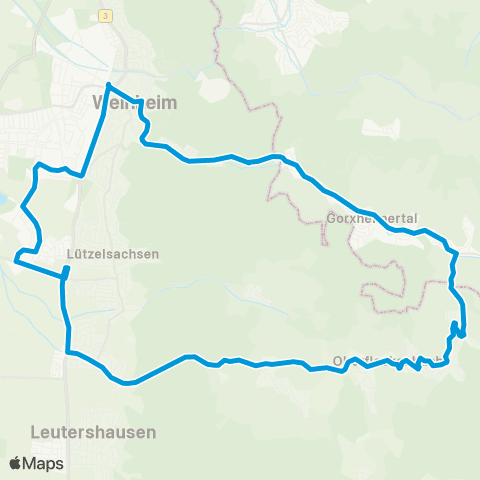 Verkehrsverbund Rhein-Neckar Weinheim - Großsachsen - Rippenweier - Großsachsen - Weinheim map