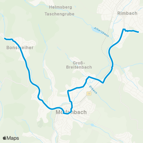 Verkehrsverbund Rhein-Neckar Rimbach - Mörlenbach - Bonsweiher map