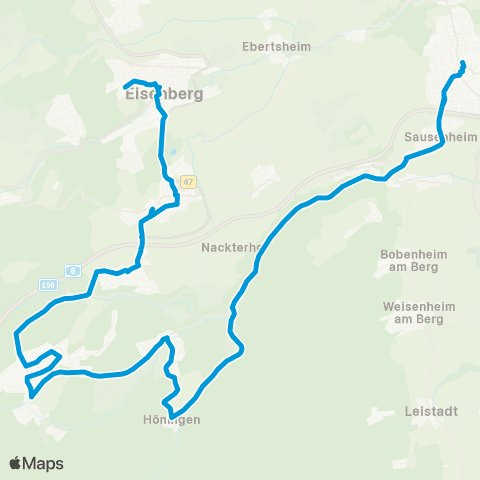 Verkehrsverbund Rhein-Neckar Grünstadt - Carlsberg - Hettenleidelheim - Eisenberg map