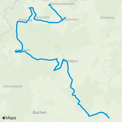 Verkehrsverbund Rhein-Neckar Wettersdorf - Walldürn - Altheim map