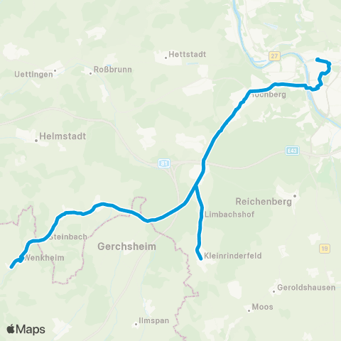 Verkehrsverbund Rhein-Neckar Würzburg - Kist - Kleinrinderfeld / Altertheim - Steinbach map
