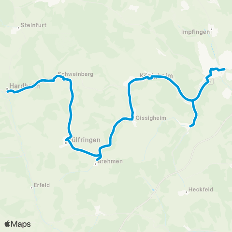 Verkehrsverbund Rhein-Neckar Würzburg - Großrinderfeld - Tauberbischofsheim - Königheim - Hardheim map