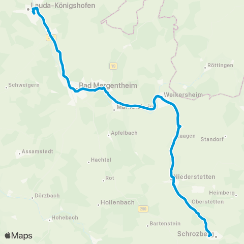 Verkehrsverbund Rhein-Neckar Schrozberg - Lauda map