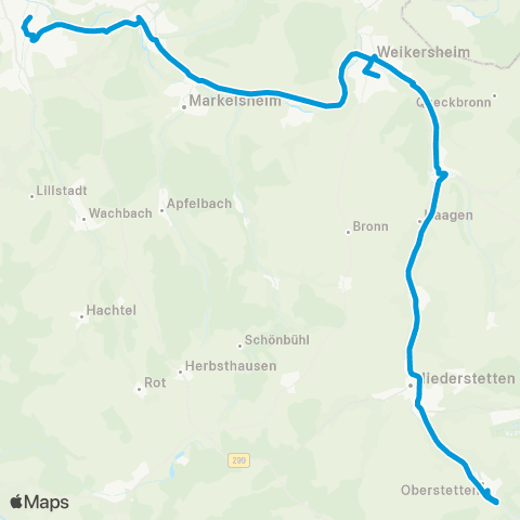 Verkehrsverbund Rhein-Neckar Oberstetten - Niederstetten - Weikersheim map