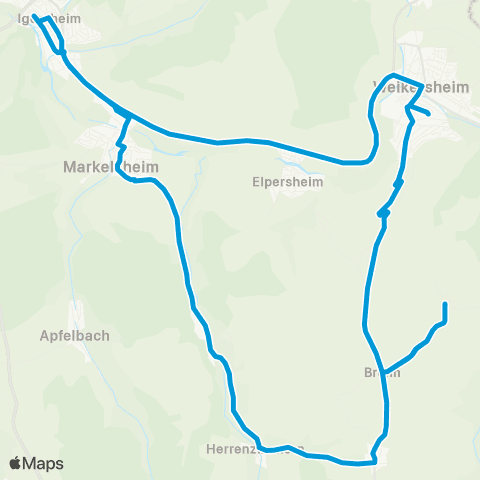 Verkehrsverbund Rhein-Neckar Weikersheim - Herrenzimmern - Bronn - Weikersheim map