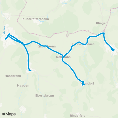 Verkehrsverbund Rhein-Neckar Weikersheim - Laudenbach - Neubronn - Creglingen map