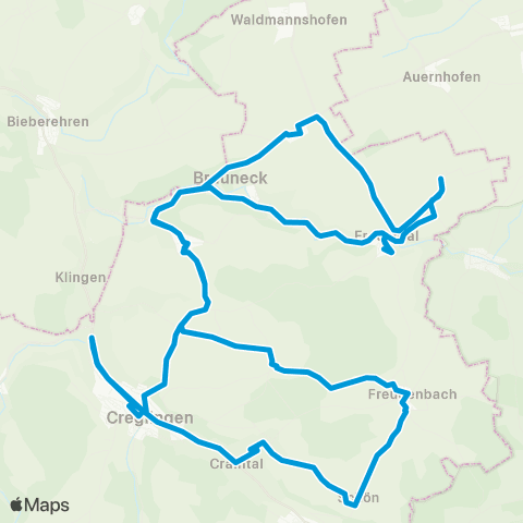 Verkehrsverbund Rhein-Neckar Creglingen - Frauental - Waldmannshofen - Creglingen map