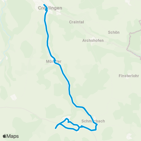 Verkehrsverbund Rhein-Neckar Creglingen - Münster - Oberrimbach - Lichtel - Schmerbach - Creglingen map