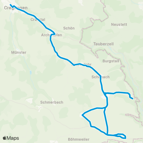 Verkehrsverbund Rhein-Neckar Creglingen - Archshofen - Blumweiler - Creglingen map
