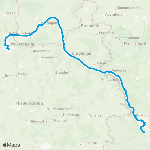 Verkehrsverbund Rhein-Neckar Weikersheim - Röttingen - Creglingen - Rothenburg map