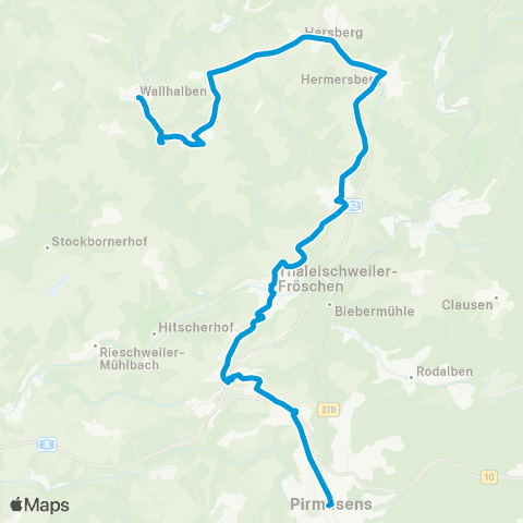 Verkehrsverbund Rhein-Neckar Pirmasens - Thaleischweiler-Fröschen - Weselberg - Wallhalben map