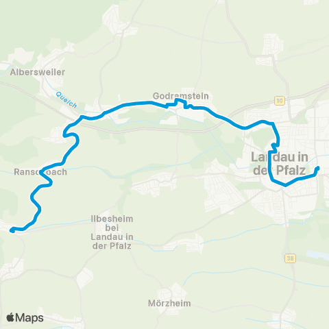 Verkehrsverbund Rhein-Neckar Ranschbach - Birkweiler - Siebeldingen - Godramstein - Landau map