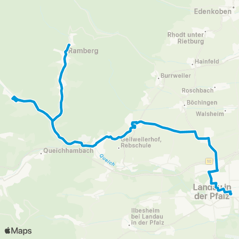 Verkehrsverbund Rhein-Neckar Landau - Nußdorf - Frankweiler - Albersweiler - Eußerthal - (Forsth. Taubensuhl) - Ramberg map