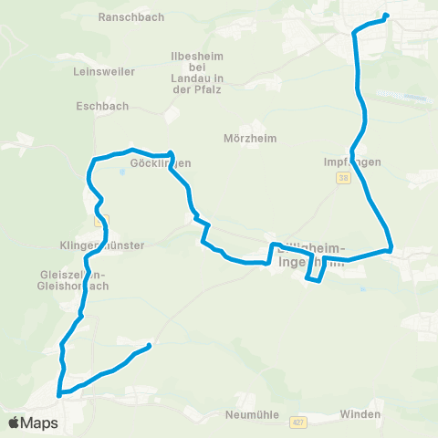Verkehrsverbund Rhein-Neckar Landau - Billigheim-Ingenheim - Klingenmünster - Bad Bergzabern - (Schweighofen) map