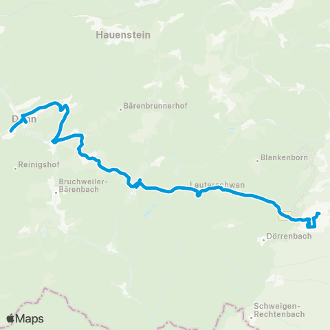 Verkehrsverbund Rhein-Neckar Dahn - Erlenbach / Dahn - Vorderweidenthal - Bad Bergzabern map