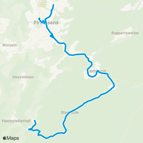 VRN Kettrichhof - Glashütte - Langmühle - Salzwoog - Lemberg - Ruppertsweiler - Pirmasens Hbf map