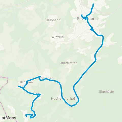 VRN Pirmasens - Obersimten - Kettrichhof - Hochstellerhof - Vinningen - Kröppen - Trulben - Schweix - Hilst - Eppenbrunn map