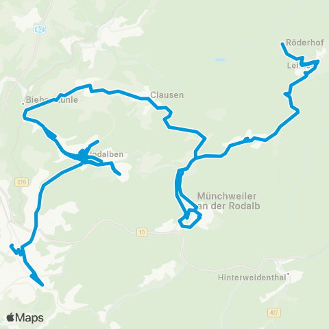 VRN Röderhof - Leimen - Merzalben - Münchweiler - Clausen - Donsiders - Pirmasens-Nord - Rodalben - Pirmasens map