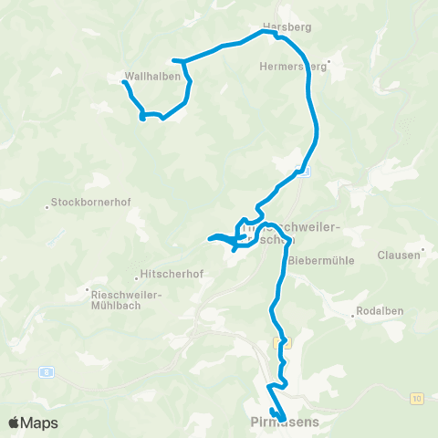 VRN Wallhalben - Herschberg - Saalstadt - Schauerberg - Weselberg - Thaleischweiler - Pirmasens Nord - Pirmasens map