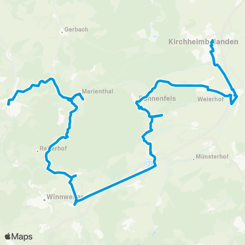 Verkehrsverbund Rhein-Neckar Rockenhausen - Donnersberg - Falkenstein - Imsbach - Steinbach - Dannenfels - Kirchheimbolanden map