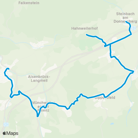 Verkehrsverbund Rhein-Neckar Winnweiler - Münchweiler - Breunigweiler - Steinbach map