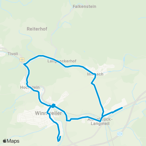 Verkehrsverbund Rhein-Neckar Winnweiler - Alsenbrück - Langmeil - Imsbach - Falkenstein - Hochstein - Winnweiler map