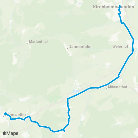 Verkehrsverbund Rhein-Neckar Kirchheimbolanden - Dreisen - Steinbach - Börrstadt - Winnweiler map