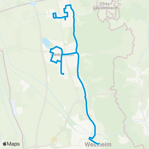 VRN Weinheim Weinheim - Sulzbach - Hemsbach - Laudenbach map