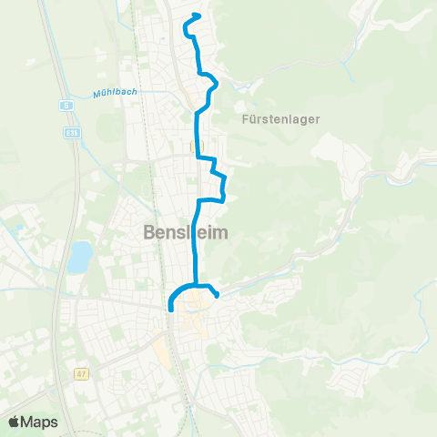 VRN Bensheim Auerbach Im Tiefen Weg - Bensheim Bf - Hemsberg - u. zurück map