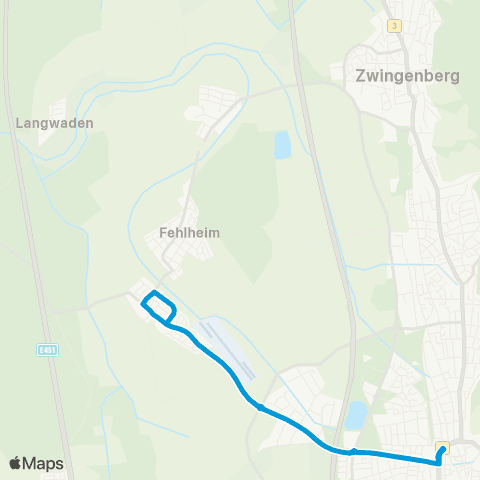 VRN Bensheim Bensheim Bf - (Gewerbegebiet W.-) - Fehlheim - Rodau - Langwaden map