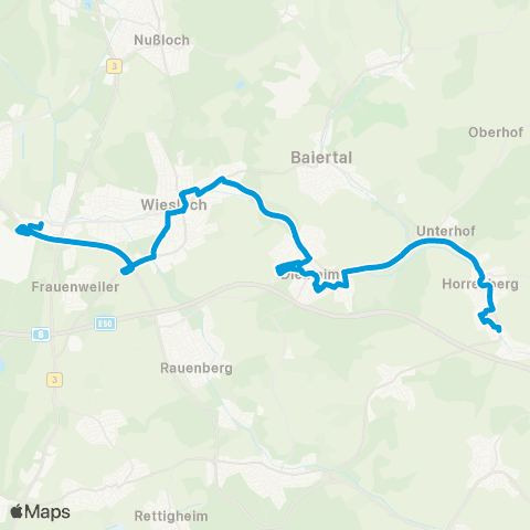 VRN Dielheim Balzfeld - Horrenberg - Dielheim - Wiesloch - Wiesloch-Walldorf Bf map