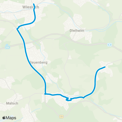 VRN Mühlhausen Wiesloch - Rettigheim - Mühlhausen - Tairnbach. map
